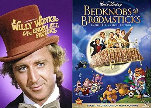 Disney Bedknobs And Broomsticks & Willy Wonka & the Chocolate Factory Musical DVD Set Classic Family Movie Bundle Double Feature