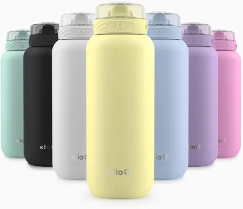 Vista 129 de Ello Cooper Twist - Botella de agua de acero inoxidable de 32 onzas con tapa popote A prueba de fugas Doble pared y aislada al vacío Asa