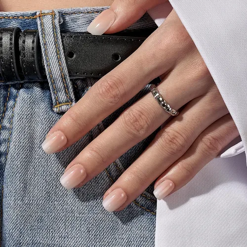 Vista 2 de BTArtbox - Uñas postizas cortas cuadradas con efecto ombré color vainilla, de gel suave, reutilizables, con pegamento, 30 piezas en 15 tamaños