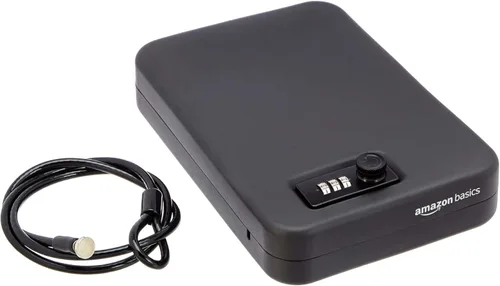 Vista 8 de Amazon Basics Caja de seguridad portátil con candado, pequeña caja de seguridad con código, para dormitorio universitario, hogar, cerradura