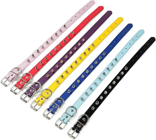 Vista 4 de Collar de perro con pinchos para perros pequeños, remache de hongos, piel sintética suave, collar con tachuelas para gato, collar ajustable