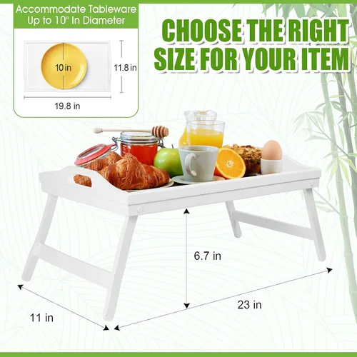 Vista 3 de Bandeja de cama con patas plegables de madera para servir desayuno en cama o bandeja para platos, mesa de TV, bandeja para computadora portátil