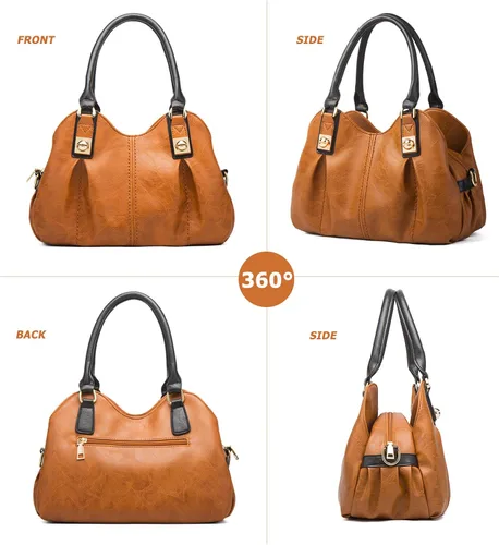 Vista 3 de KingTo Juego de 4 bolsos retro para mujer, elegantes bolsas de hombro con asa superior suave