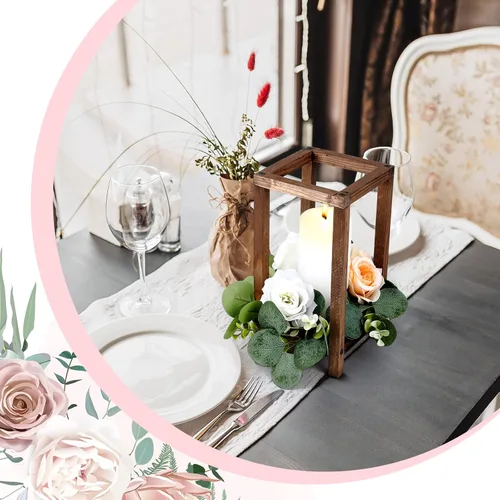 Vista 5 de Soaoo 24 faroles de madera para velas de boda, centro de mesa a granel para mesa, portavelas de madera rústica, farol de granja para bodas, fiestas