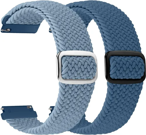 Vista 14 de 2 Pack 22mm Quick Release Braided Bands Compatible with Garmin Vivoactive 4 45mm, Forerunner 570 47mm/255/265, Adjustable Band for Amazfit Bip 6/5
