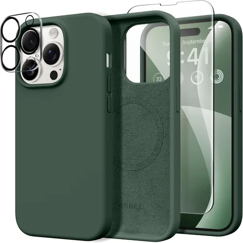 Vista 1195 de GONEZ Funda magnética para iPhone 14, compatible con Magsafe, con protector de pantalla + protector de cámara, forro de microfibra antiarañazos