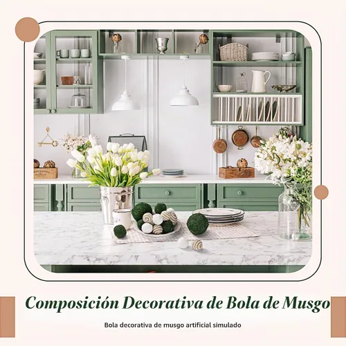 Vista 5 de Jetec 18 bolas decorativas para cuencos de centro de mesa, bolas de musgo verde y relleno de cuerda para el hogar, jarrón, jardín, boda, granja