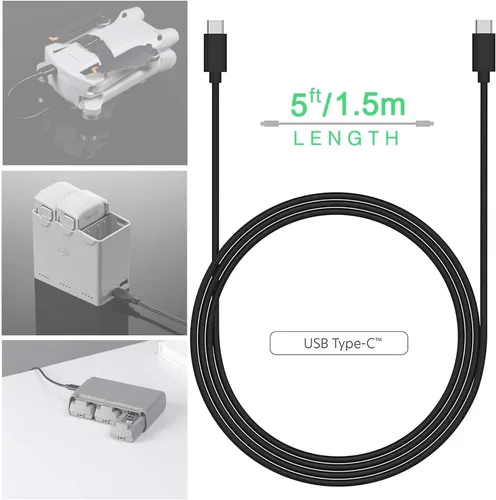 Vista 5 de 5FT USB C Drone Power Adapter Charger Cable for DJI Mini 3 Pro, DJI Mini 3, DJI Mini 2, DJI Mini 2 SE, Two-Way Charging Hub, DJI RS 3 Pro, RS 3, RSC