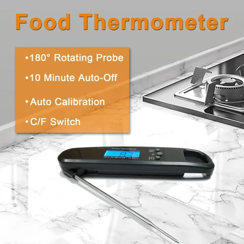 Vista 7 de Termómetro digital para carne, termómetro de cocina impermeable IP67 con luz de fondo y función de sujeción, termómetro de lectura instantánea