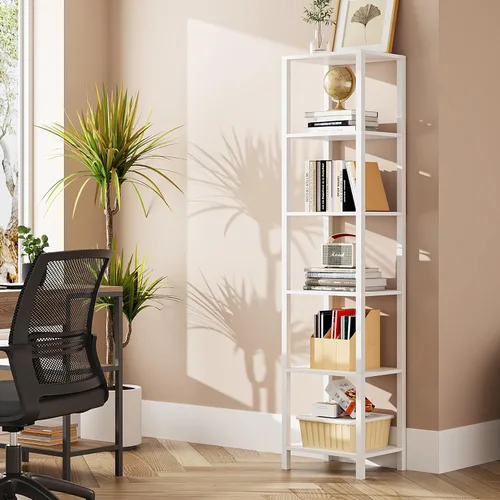 Vista 17 de TUTOTAK Estantería para libros de 4 niveles, estantería estrecha para espacios pequeños, estantería apilable de bricolaje, para sala de estar, Negro