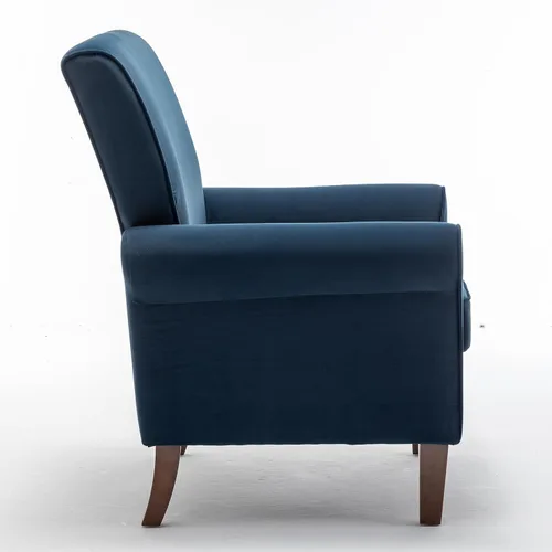 Vista 99 de Sillón clásico con marco de madera de abedul y cómodos reposabrazos enrollados, sillones para sala de estar, dormitorio y decoración de oficina
