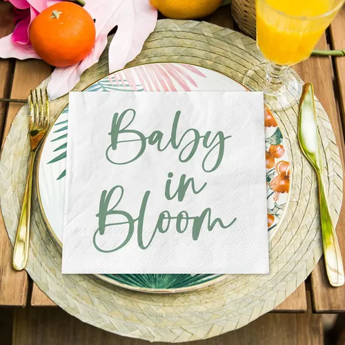 Vista 7 de Whaline 80 servilletas de papel para baby shower, color verde salvia, servilletas desechables para bebé, cumpleaños, almuerzo, cena, servilleta