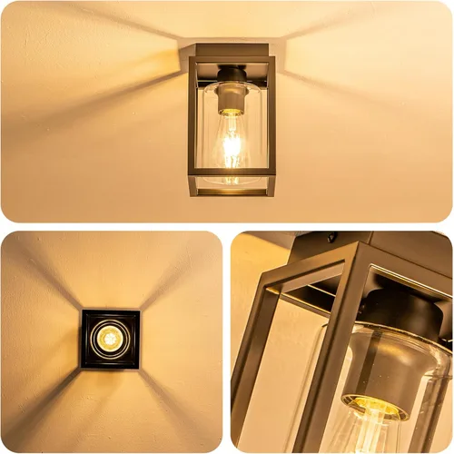 Vista 4 de Mayful Lámpara de techo de montaje empotrado con pantalla de cristal transparente, lámpara de techo de marco de metal negro para granja para isla