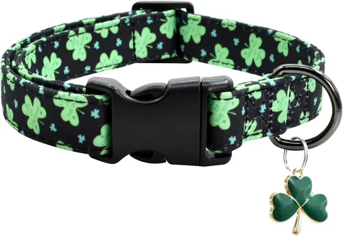 Vista 6 de Collar de perro con patrones de trébol con accesorios, collares de algodón duraderos y suaves para perros pequeños y grandes hembras y machos
