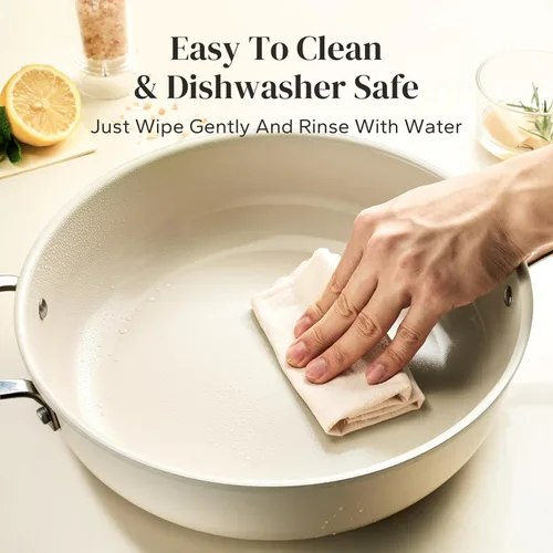 Vista 6 de Redchef Sartén Salteadora de Cerámica con Tapa, Sartén Profunda Antiadherente para Freír, Cocinera Jumbo de 5QT con Mango Auxiliar y Tapa, Sartén