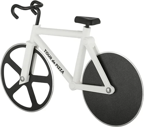 Vista 4 de SoHo Kitchen bicicleta cortadora de pizza – Tour de pizza – Ruedas de corte de doble capa antiadherente de acero inoxidable – base de exhibición
