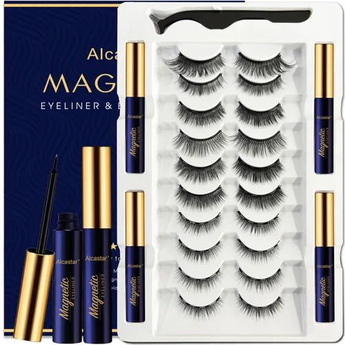 Vista 13 de Alcastar - Pestañas magnéticas con kit de delineador de ojos, pestañas magnéticas de aspecto natural, reutilizables, de larga duración, fáciles