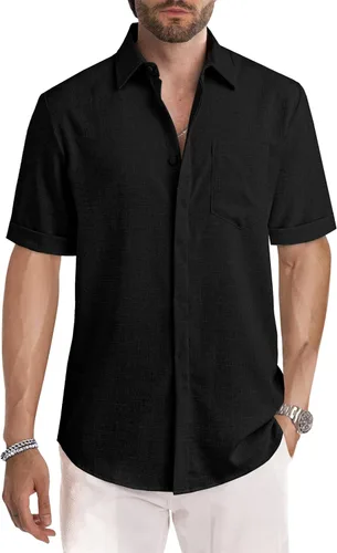 Vista 31 de JMIERR Camisas de vestir a rayas con botones y manga corta para hombre