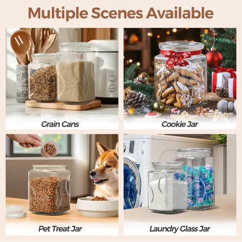 Vista 8 de ComSaf Tarro de vidrio de 64 onzas con tapa, recipientes de almacenamiento de despensa de 2 cuartos de galón con tapas de vidrio, contenedores