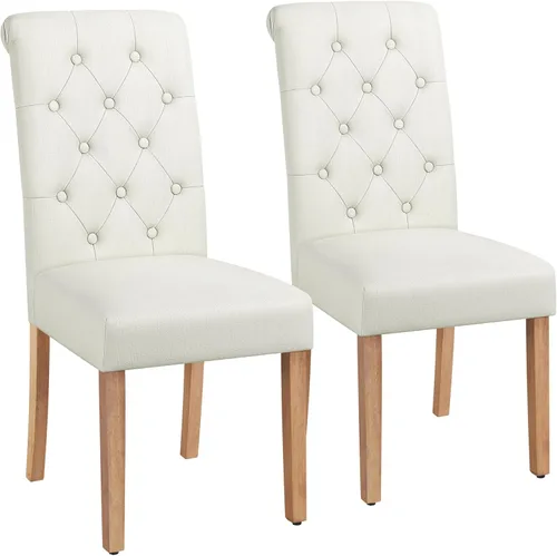 Vista 15 de Yaheetech Juego de 4 sillas de comedor tapizadas de tela con botones y patas de madera maciza para el hogar, restaurante, comedor, gris oscuro