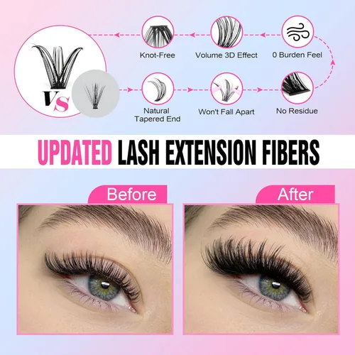 Vista 107 de Kit de extensión de pestañas Pawotence DIY 280 piezas, racimos de pestañas, kit de extensión de pestañas, 9-16mm, 30D, 40D, pestañas individuales