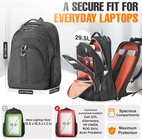 Vista 2 de Mochila EVERKI Atlas para Laptop de Negocios - Mochila para Mujeres o Hombres para el Trabajo, Negro