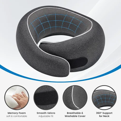 Vista 4 de Almohada para el Cuello de Avión, Espuma Viscoelástica 100% Pura, Almohada de Viaje para el Cuello, Soporte para el Cuello de Viaje, Diseño