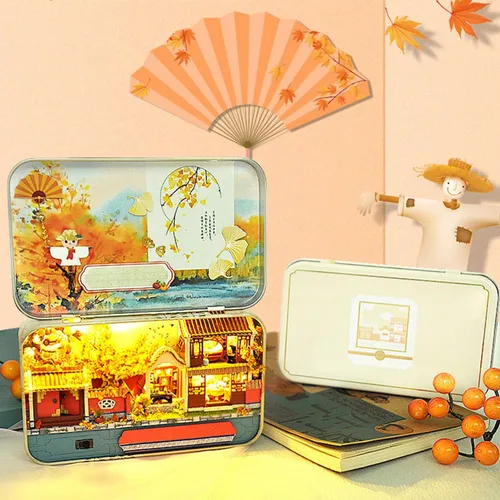 Vista 7 de Kit de casa de muñecas en miniatura, casa de muñecas de madera 3D, kit de casa de muñecas en miniatura con muebles, kit de teatro de caja