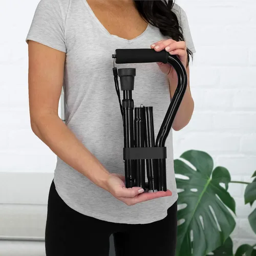 Vista 7 de RMS Bastón plegable con mango de espuma offset, bastón ajustable con bolsa de transporte (negro)