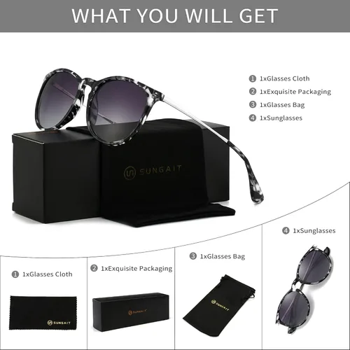 Vista 6 de SUNGAIT Gafas de sol redondas vintage para mujeres y hombres, estilo clásico retro