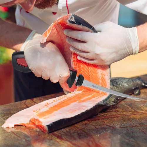 Vista 8 de Cuchillo de filete eléctrico inalámbrico, con 5 cuchillas recíprocas antiadherentes recubiertas de nitruro de Ti-Nitruro SS y agujero