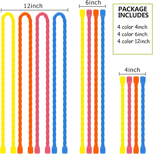 Vista 2 de 12 bridas de silicona reutilizables de 4, 6, 12 pulgadas, correas de sujeción de silicona reutilizables con núcleo de acero para agrupar