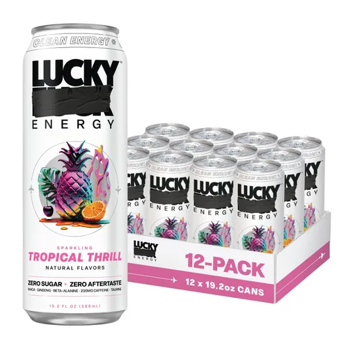 Vista 11 de Lucky Energy Bebidas energéticas sin azúcar, latas de 16 onzas líquidas (paquete de 12) bebida energética saludable. Baya Bodacious con maca