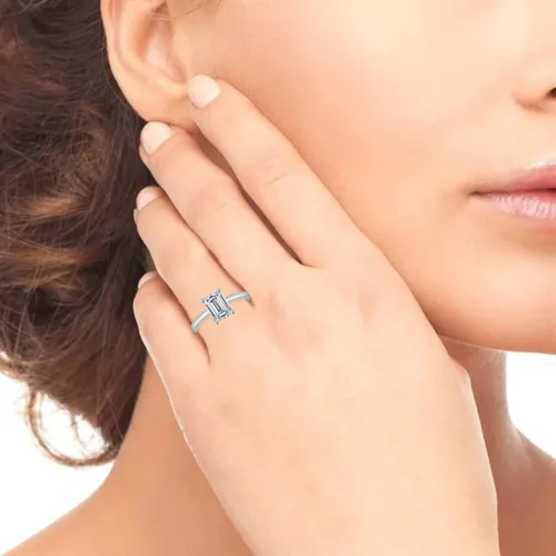 Vista 5 de Houston Diamond District Anillo de compromiso de diamantes con certificación IGI de talla esmeralda solitario cultivado en laboratorio de 0.5 a 7
