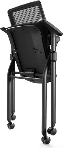 Vista 6 de FYLICA Silla de Oficina Plegable con Ruedas de PU y Reposabrazos Suave - Respaldo de Malla Ergonómica Elástica, Silla Apilable para Sala