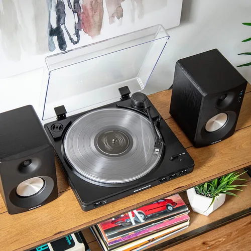 Vista 7 de Crosley KT400A-BK - Tocadiscos Bluetooth de 2 velocidades totalmente automático con altavoces estéreo S100A, color negro