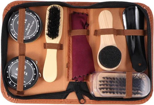 EXCEART 1 Set8pcs Zapatos Cream Set Business Leather Shoe Shine Kit Executive Travel Shoe Shine Kit Durable Útil Portátil Herramienta de Pulido de