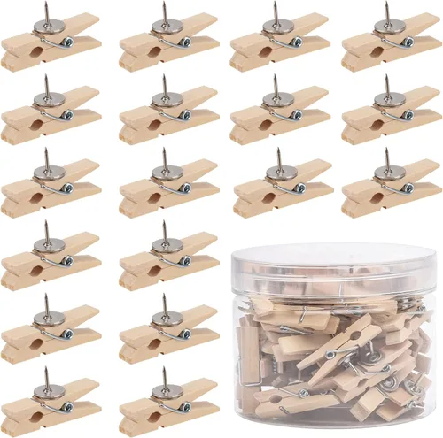 Vista 9 de 100 chinchetas con clips de madera para tableros de corcho, obras de arte para tablones de anuncios, manualidades, proyectos de arte, suministros