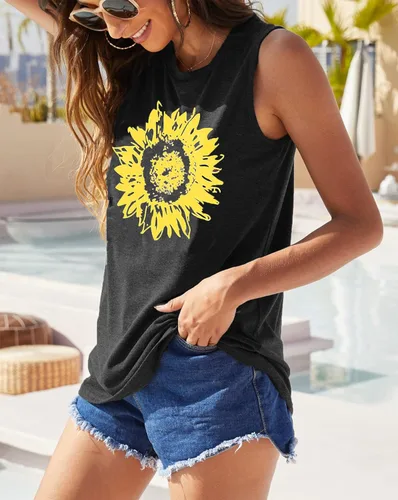 Vista 3 de Hount - Camisetas sin mangas para mujer, estilo casual, sueltas, con gráficos, cómodas, para verano, básicas, camisetas sin mangas