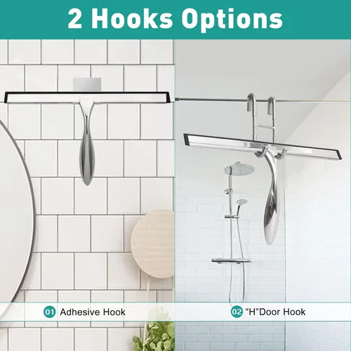 Vista 4 de Escobilla de ducha para puertas de vidrio, escobilla de vidrio de ducha de 10 pulgadas, escobilla de ducha plateada para puertas de ducha, espejo