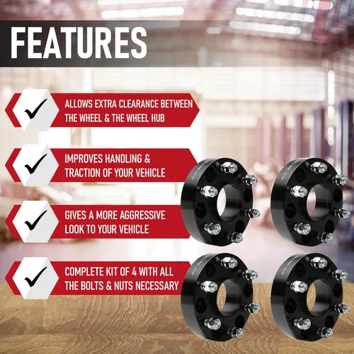 Vista 2 de AA Ignition Juego de 4 espaciadores de rueda negros – 6 lengüetas de 1.5 pulgadas 1.496 in forjado real centric 1.5 pulgadas 6x5.5 – Compatible