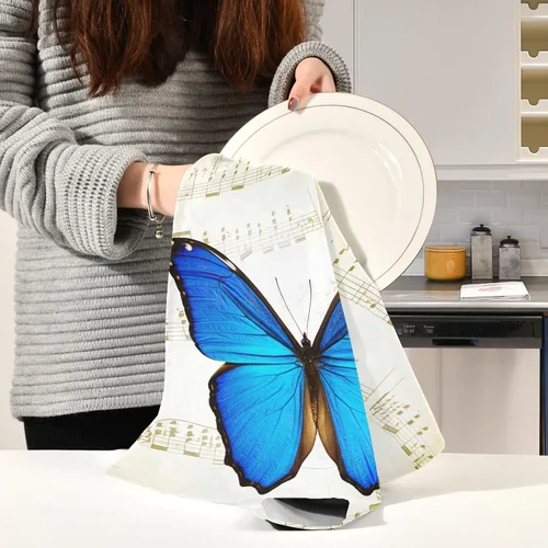 Vista 6 de Blue Butterfly Retro Musical Notes Kitchen Towels Set, 28x18 Inch Bulk Spring Towels Kitchen, Set of 4