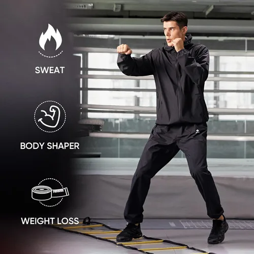Vista 5 de HOTSUIT Traje de sauna para hombres para pérdida de peso, traje de sudor para boxeo, ejercicio, sudar, sauna, pantalones