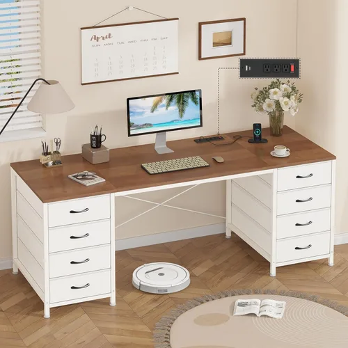 Vista 12 de Escritorio para computadora de 50 pulgadas con 8 cajones, escritorio para oficina en casa con tomas de corriente, escritorio de trabajo, estudio