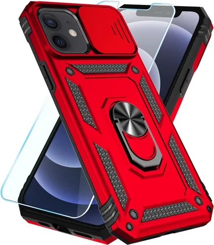 Vista 12 de SunStory Funda compatible con iPhone 12/12 Pro con protector de pantalla HD, cubierta de cámara deslizante y soporte de anillo giratorio