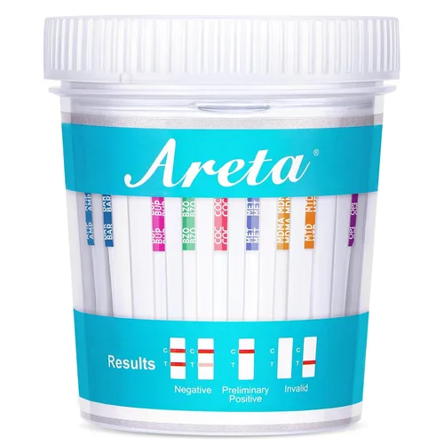 Areta Taza de prueba de múltiples drogas: (5 unidades) en casa kit de prueba de drogas, prueba de 14 medicamentos AMP, BAR, BUP, BZO, COC, MDMA,