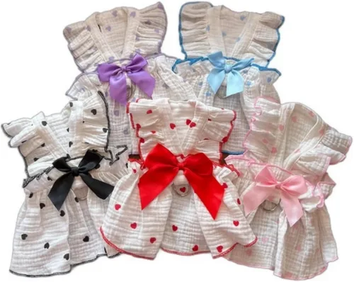 Vista 11 de Vestidos para Perros, Ropa de Mascota a la Moda, Vestidos de Princesa para Cachorros con Rayas y Malla (Azul, XS)