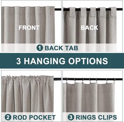Vista 3 de FantasDecor Cortinas texturizadas de lino de 84 pulgadas de largo, cortinas para sala de estar, con pestaña trasera, bolsillo para barra, reducción
