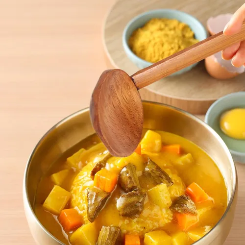 Vista 6 de Cuchara de ramen de mango largo, cuchara grande de madera para olla caliente, cucharas de sopa de concha de tortuga, 2 cucharas de ramen de mango