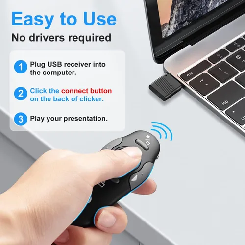 Vista 5 de 2 unidades de clicker inalámbrico para presentaciones de PowerPoint, control remoto de presentador inalámbrico con puntero láser, clickers